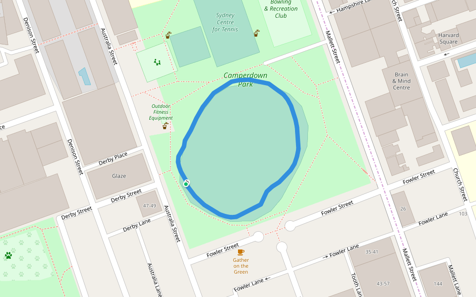 Camperdown Park walking route map in Camperdown
