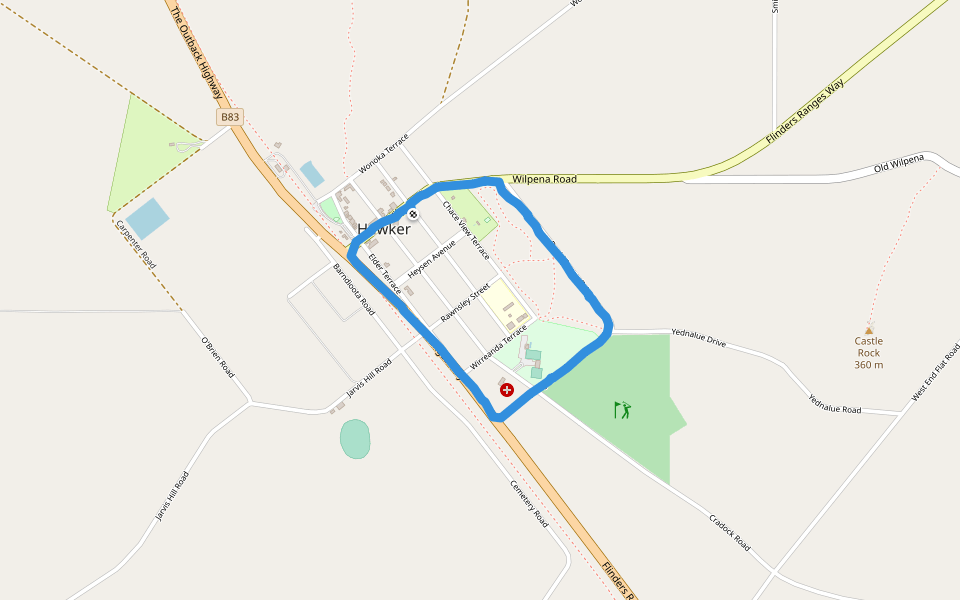 Hawker Community Sports Centre walking route map in Hawker