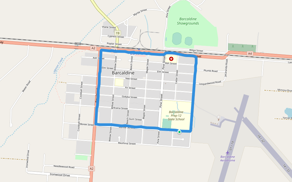 Barcaldine Prep-12 State School walking route map in Barcaldine
