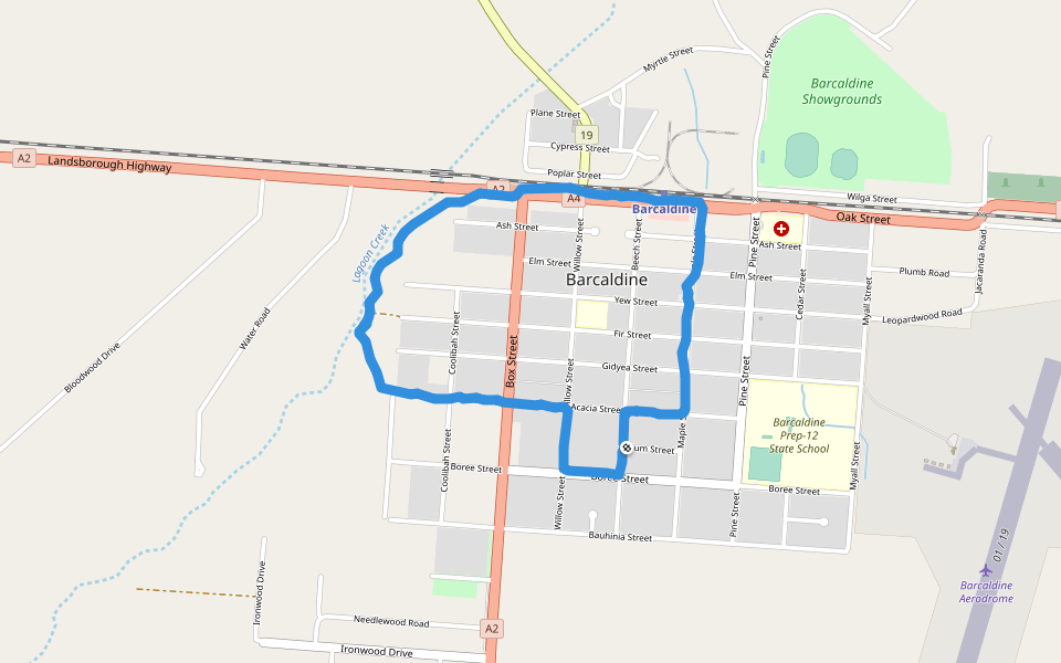Palyground Skate Park walking route map in Barcaldine