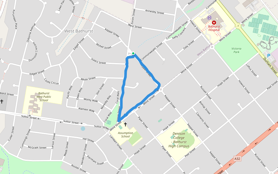 Mooney Valley Place walking route map in West Bathurst
