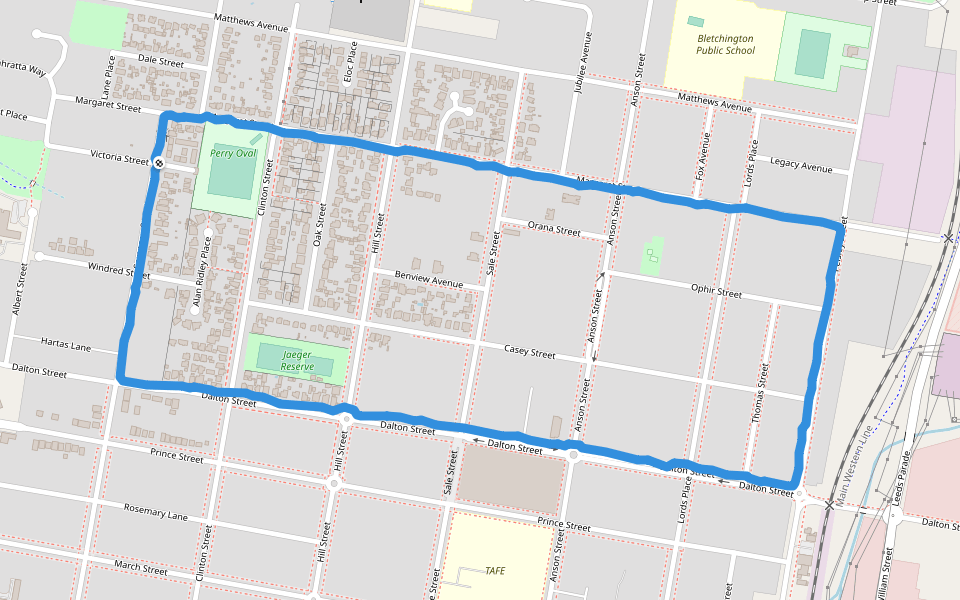 Perry Oval walking route map in Orange