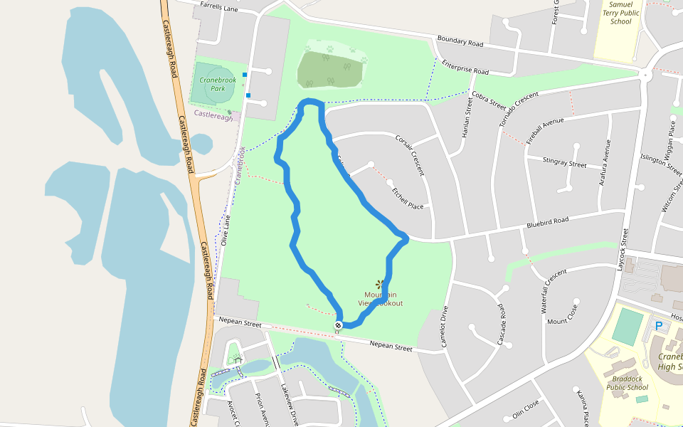 Mountain View Lookout walking route map in Cranebrook