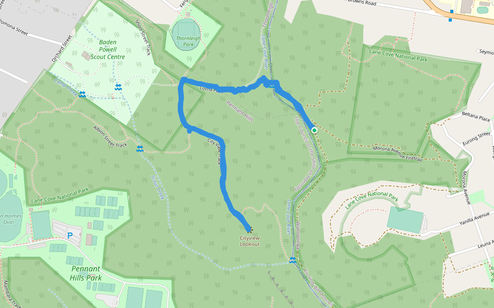 Lane Cove National Park walking route map in Wahroonga