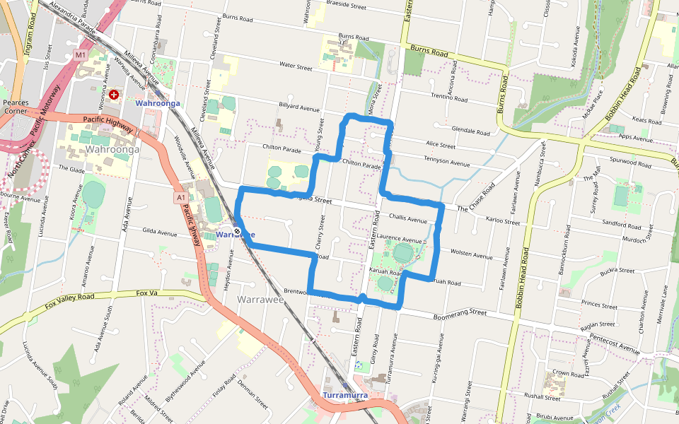 Karuah Park walking route map in Wahroonga