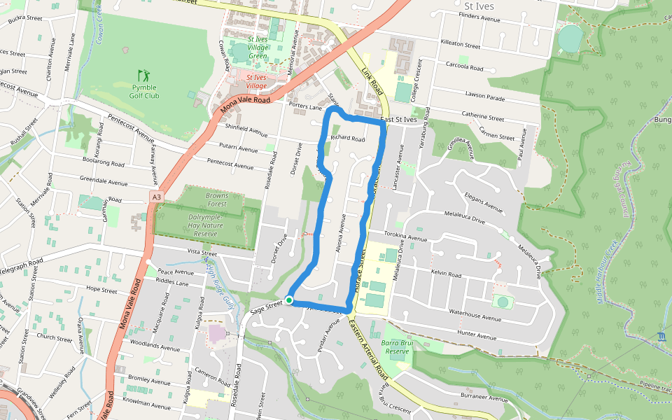Huntleys Forest walking route map in Saint Ives
