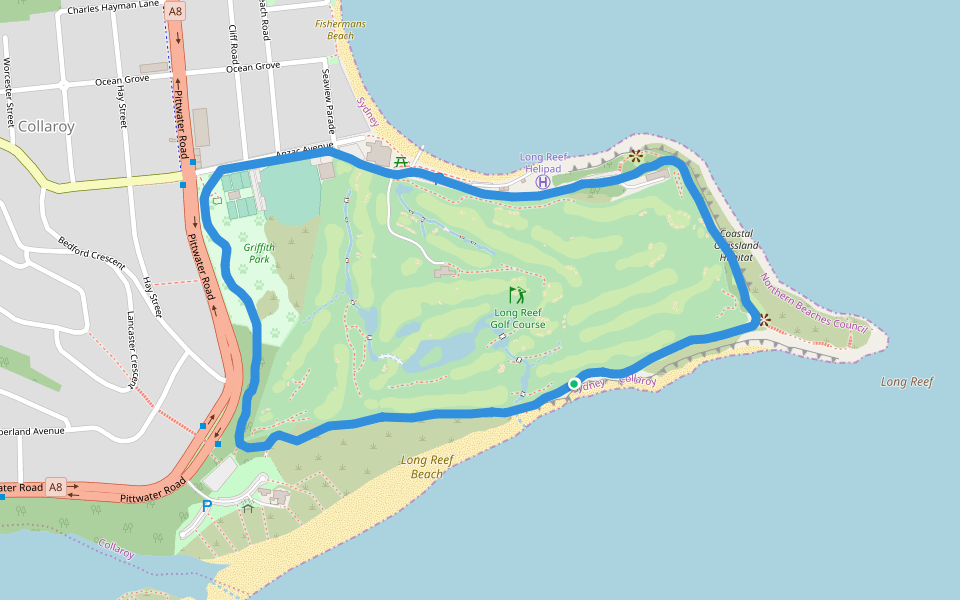 Griffith Park walking route map in Collaroy