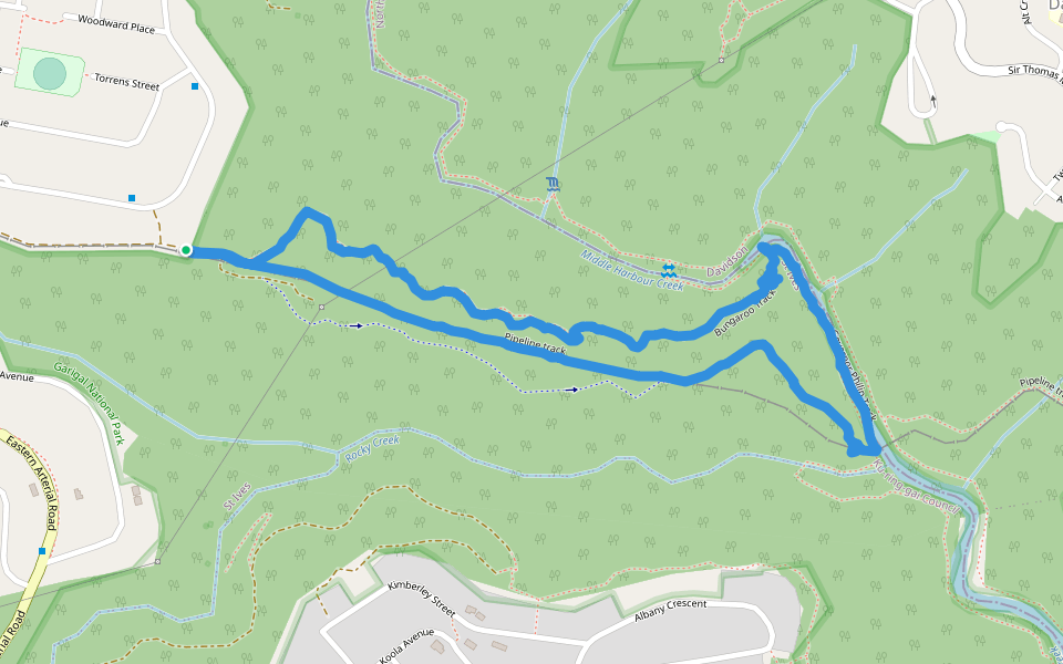 Garigal National Park-Pipeline track walking route map in Saint Ives