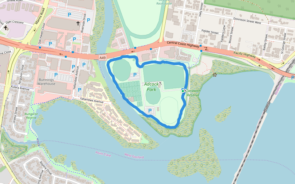 Adcock Park walking route map in West Gosford
