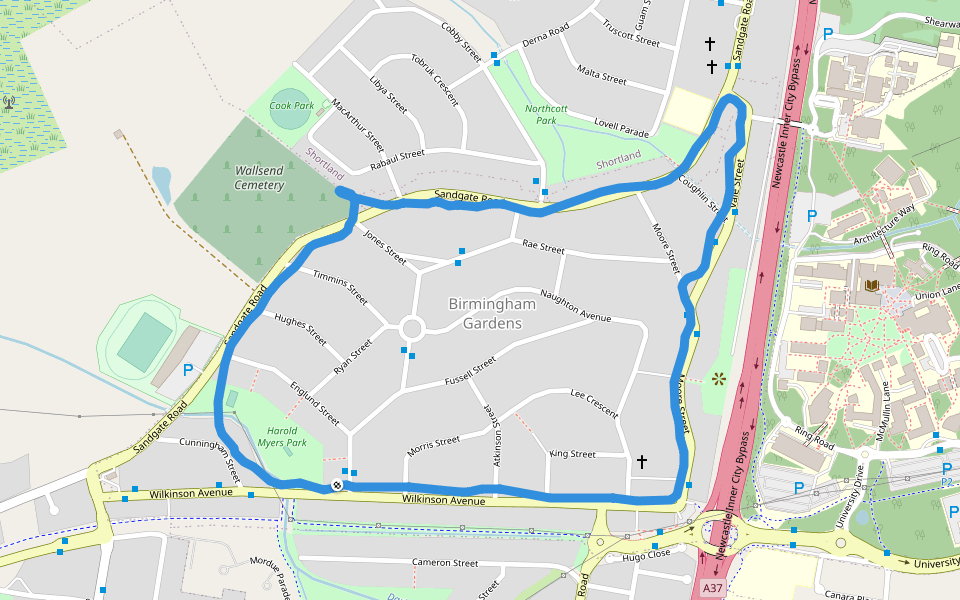 Birmingham walking route map in Birmingham Gardens