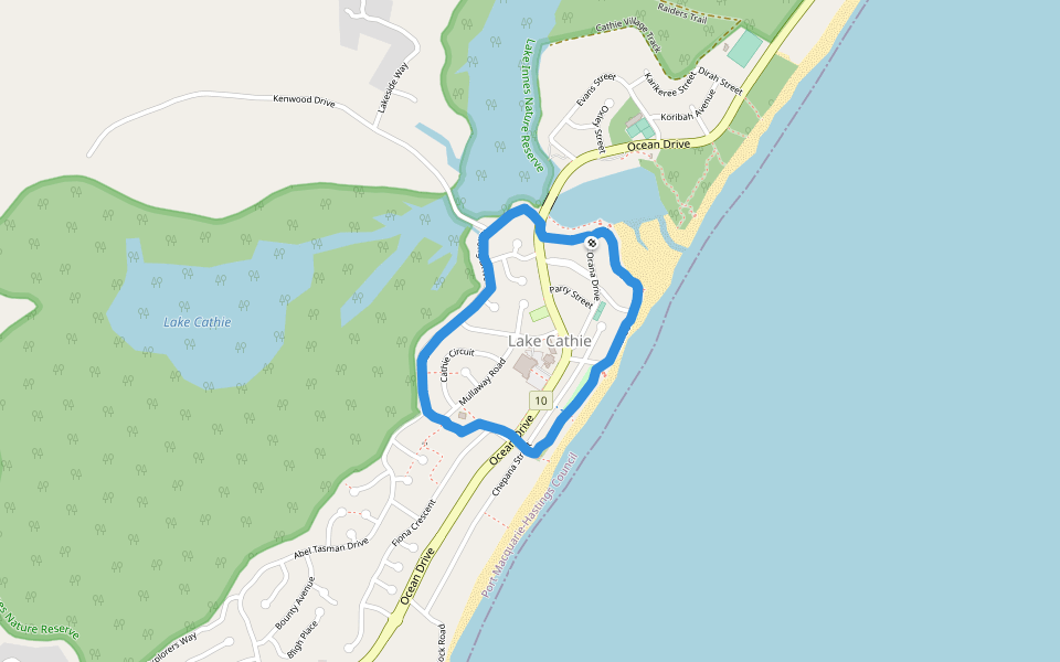 Lighthouse Beach walking route map in Lake Cathie