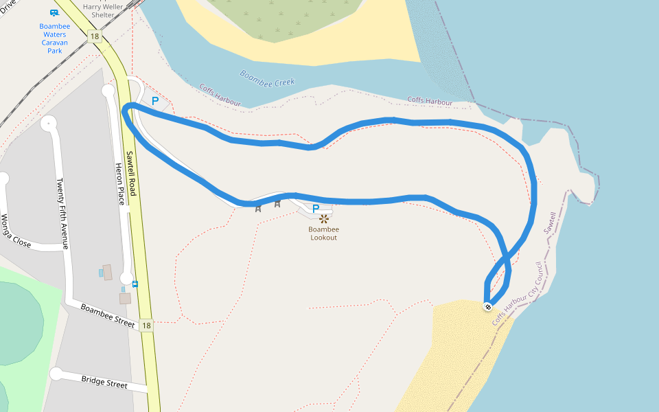 Boambee Lookout walking route map in Sawtell