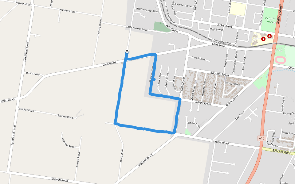 Watson Street walking route map in Rosenthal Heights