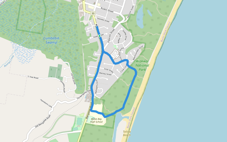 Arwakal track walking route map in Byron Bay