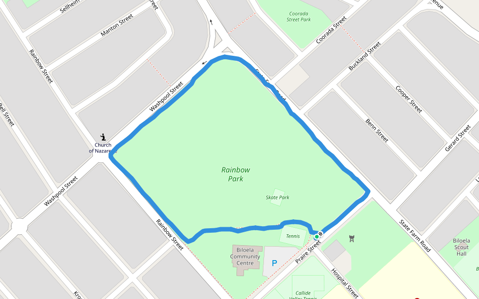 Rainbow Park walking route map in Biloela