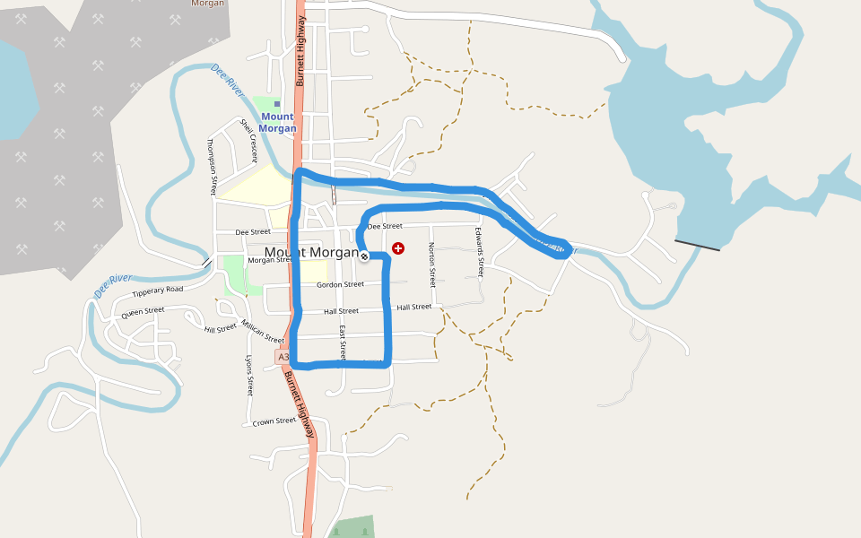 Anzac Memorial Park walking route map in Mount Morgan
