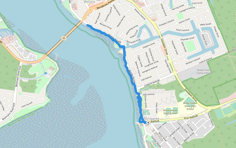 Creel Bend walking route map in Bongaree