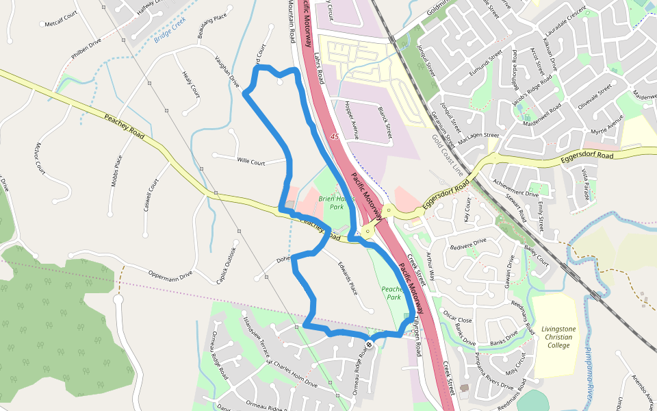 Peachey Park walking route map in Ormeau Hills