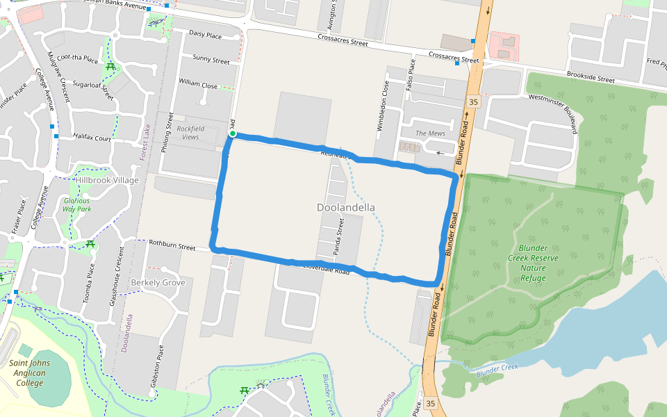 Blunder Creek Reserve Nature Refuge walking route map in Doolandella