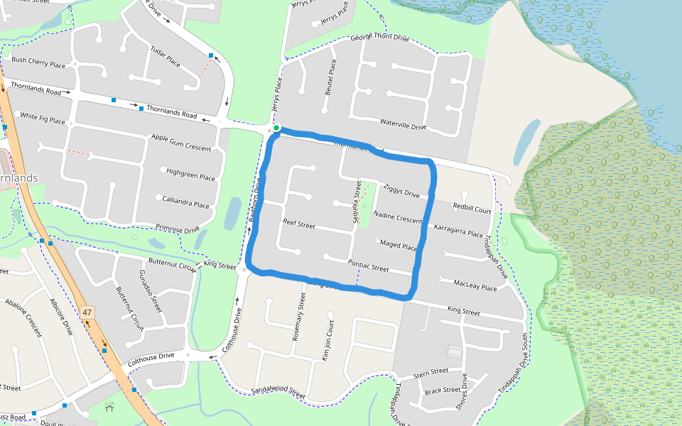 Percy Ziegenfusz Park walking route map in Thornlands