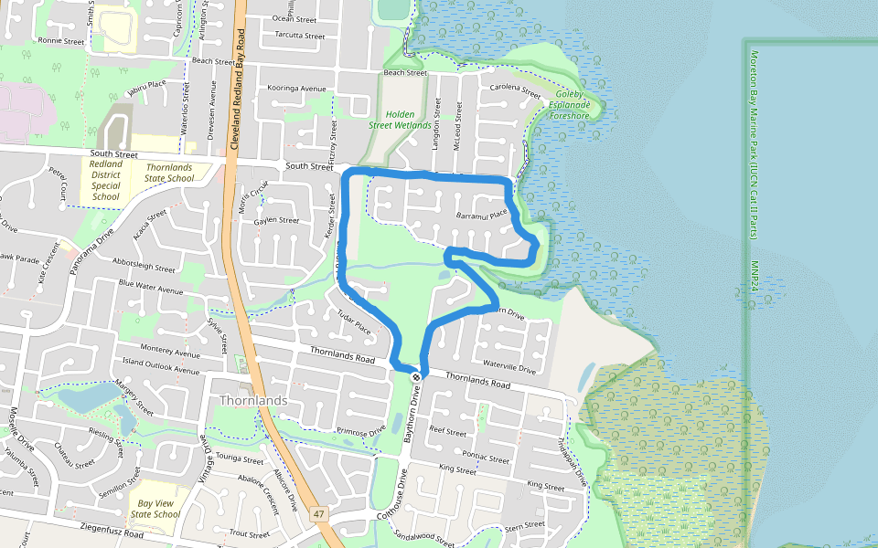 Holden Street Wetlands walking route map in Thornlands