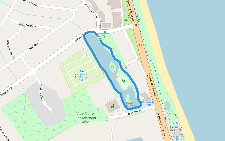 Nelson Park walking route map in Alexandra Headland