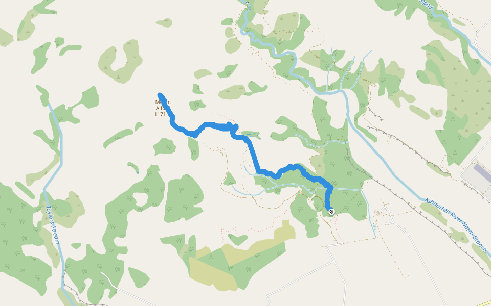 Mt Alford Track walking route map in Alford Forest