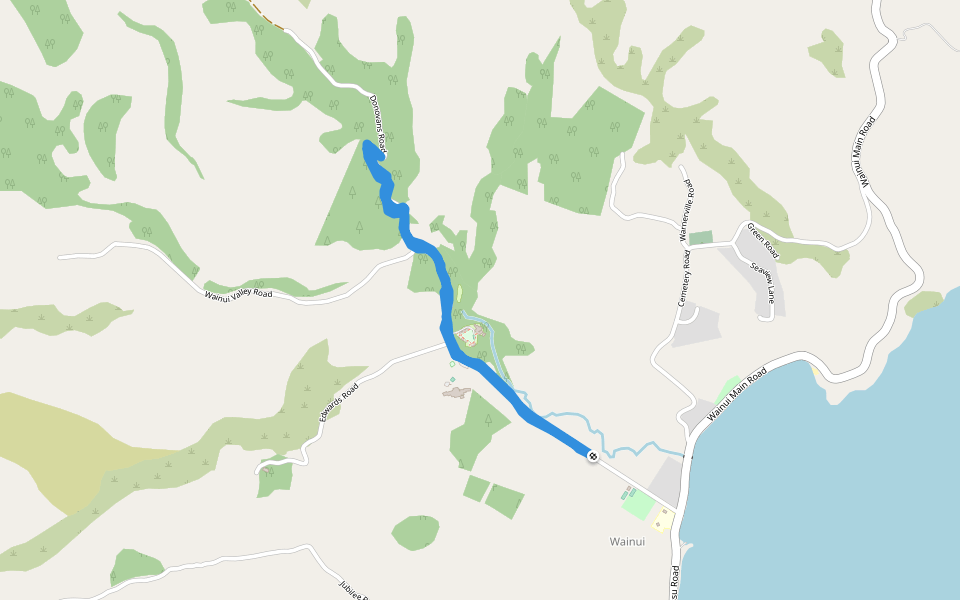 Wainui Valley Road walking route map in Wainui