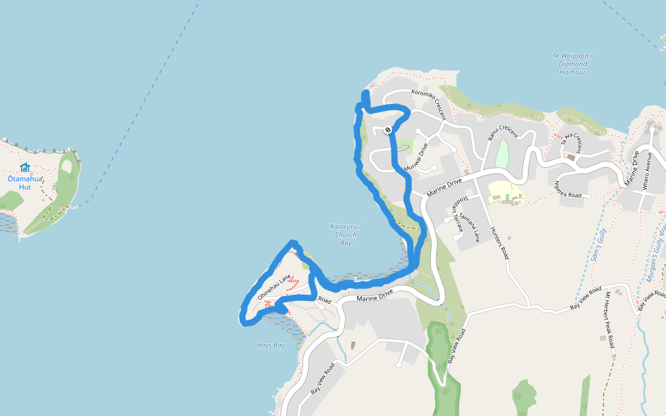 Black Point Track - Cliff track walking route map in Diamond Harbour
