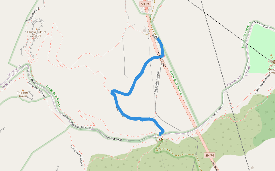 Castle Rock Reserve walking route map in Christchurch