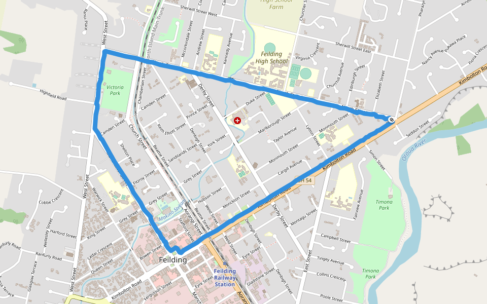 Victoria Park walking route map in Feilding