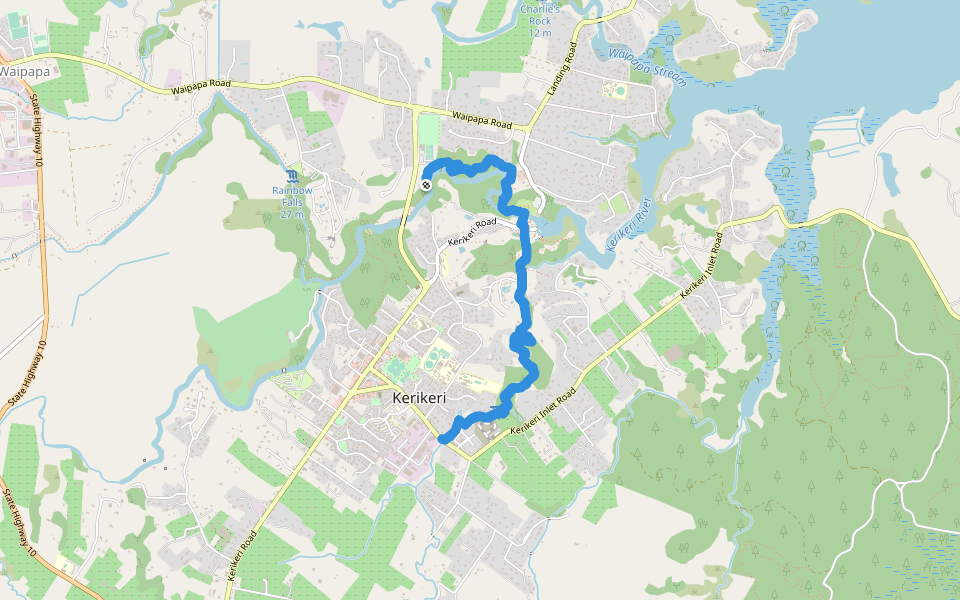 Kerikeri - Wharepuke Falls walking route map in Kerikeri