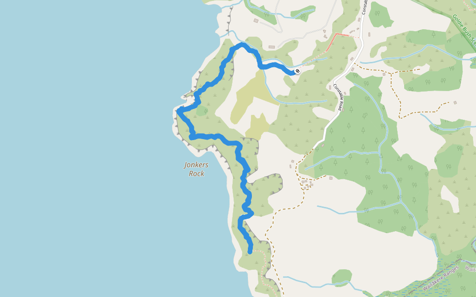 Jonkers Rock - Te Henga Walkway walking route map in Muriwai