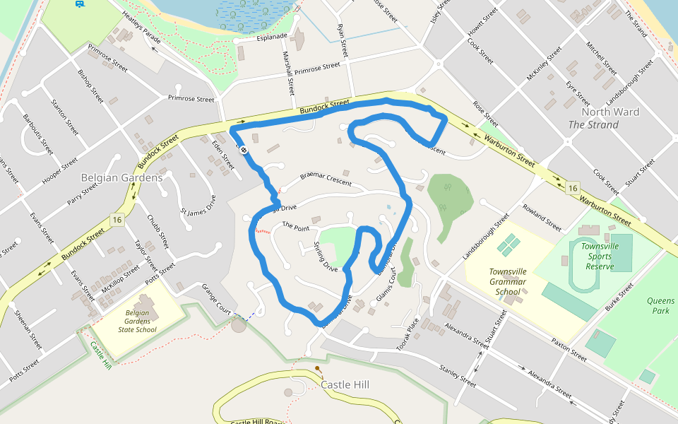 Bundock Street walking route map in Belgian Gardens