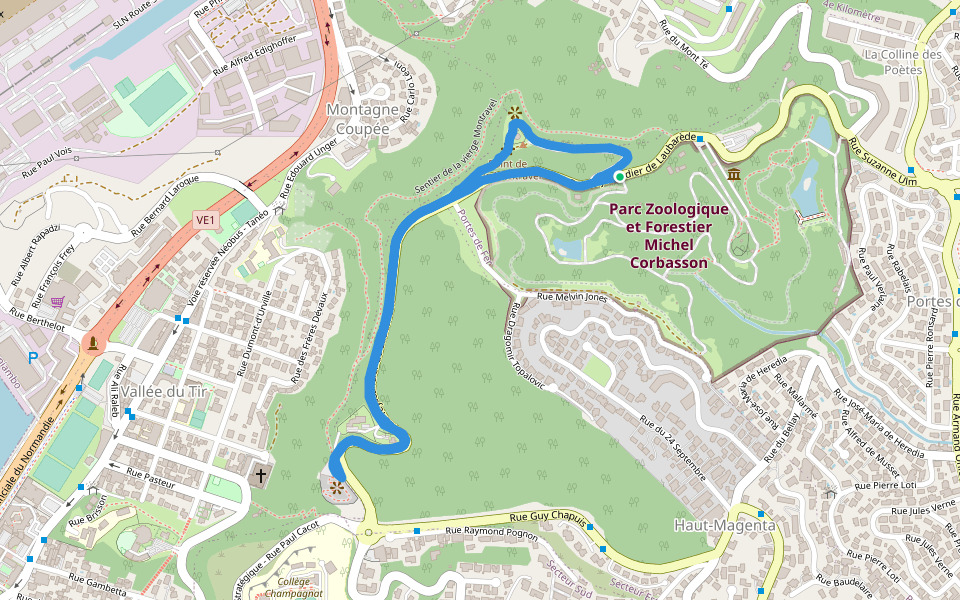 Parc Zoologique et Forestier Michel Corbasson walking route map in Dumbéa
