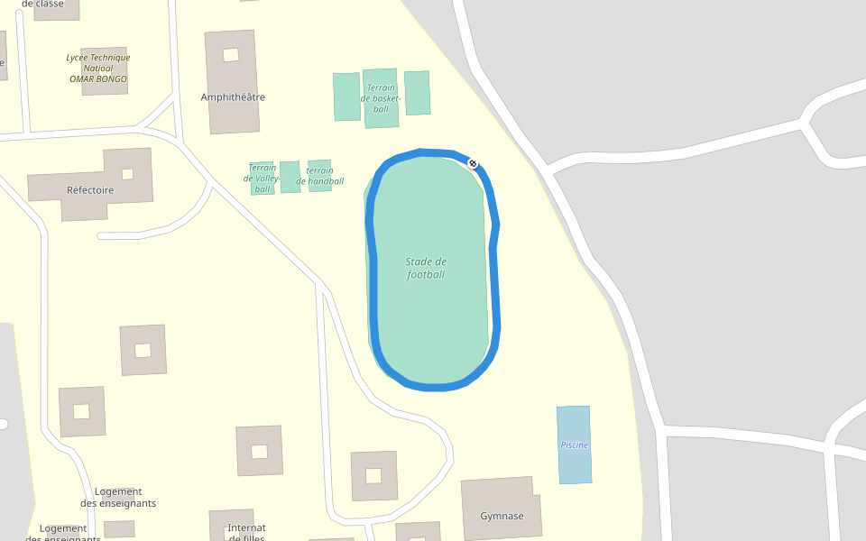 Stade de football walking route map in AKANDA
