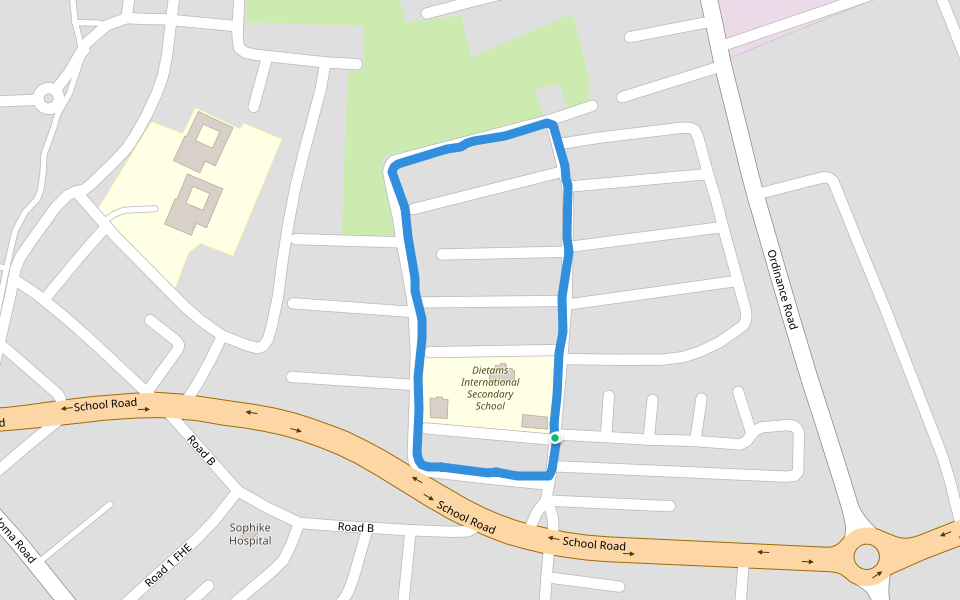 Dietams International Secondary School walking route map in Alakahia