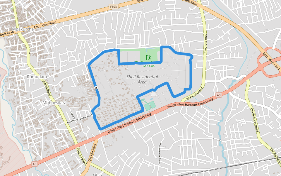 Shell Residential Area walking route map in Alakahia