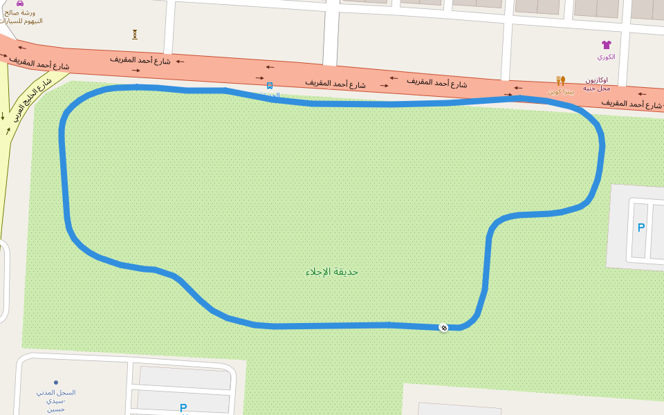 حديقة الإجلاء walking route map in Benghazi