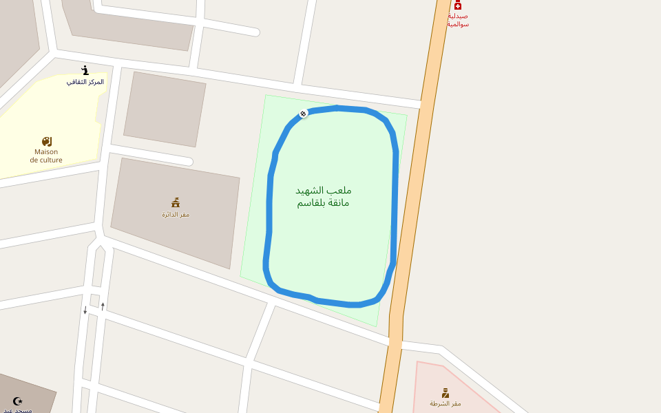 ملعب الشهيد مانقة بلقاسم walking route map in Setif