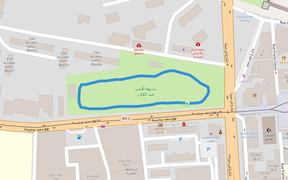 Jardin Emir abdelkader walking route map in Setif