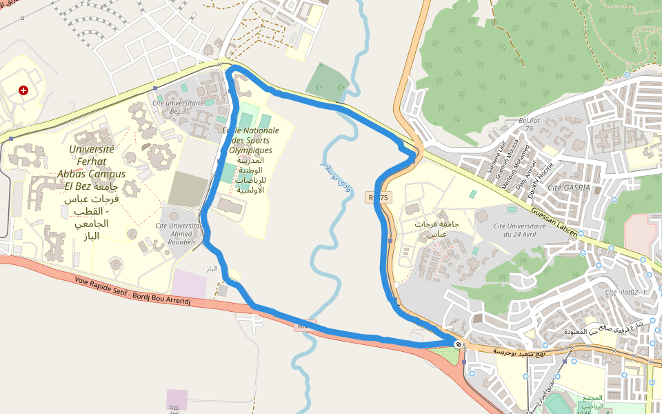 Ecole Nationale des Sports Olympiques walking route map in Setif