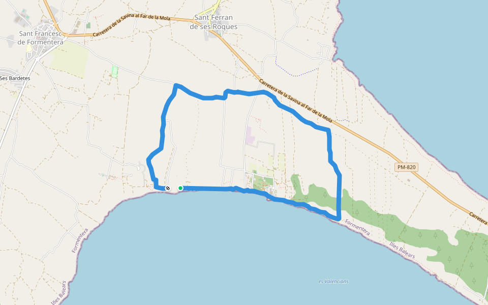 Camí Vell de la Mola walking route map in Formentera