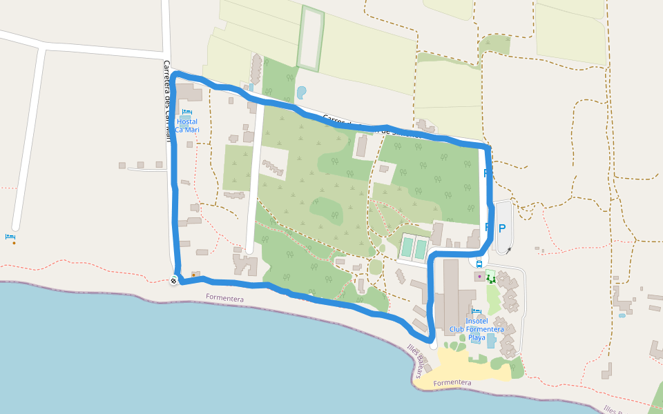 Insotel Club Formentera Playa walking route map in Platja de Migjorn