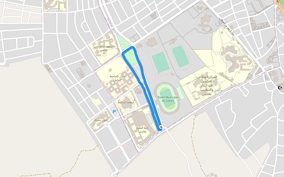 كلية العلوم بقابس walking route map in Ben Ghilouf