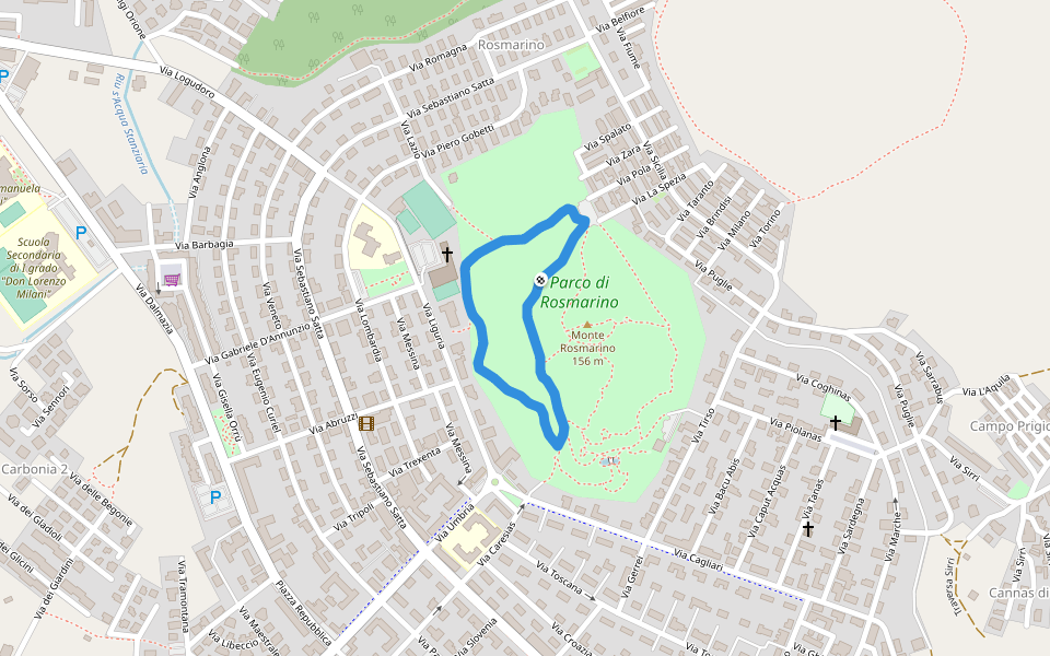 Parco di Rosmarino walking route map in Carbonia