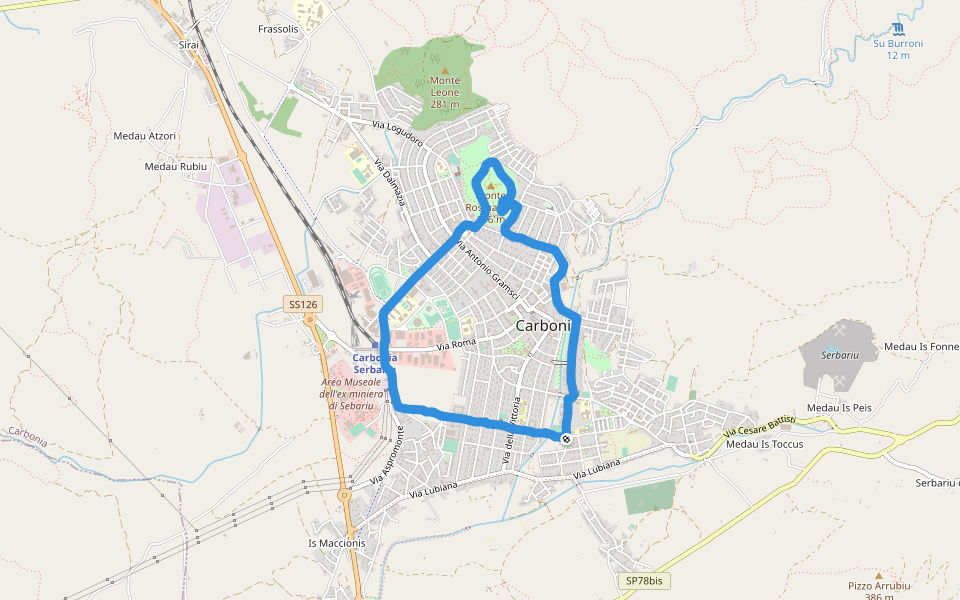 Parco di Rosmarino walking route map in Carbonia