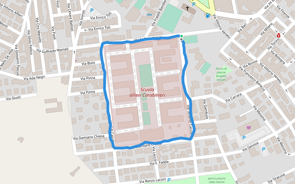 Scuola allievi Carabinieri walking route map in Iglesias