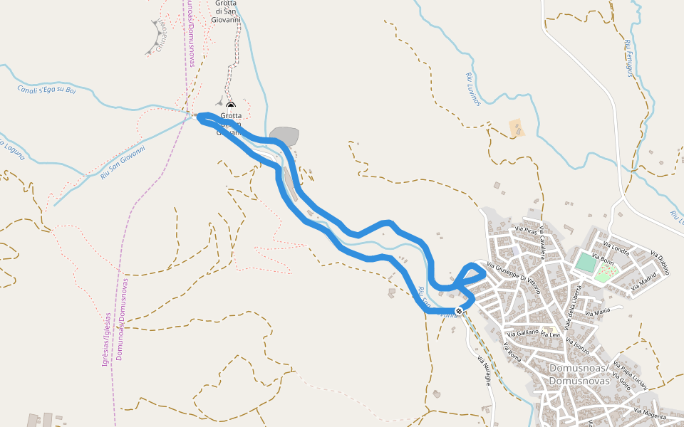 Riu San Giovanni walking route map in Domusnovas