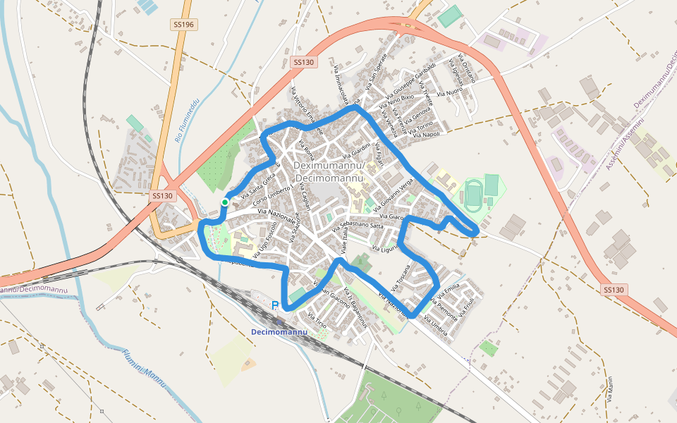Parco comunale walking route map in Decimomannu
